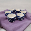 Shreehaar Blue Lattice Ceramic Dipping Bowls Set of 6 – Bold Blue Geometric Pattern Compact Ceramic Bowls for Dips Sauces and Condiments India
