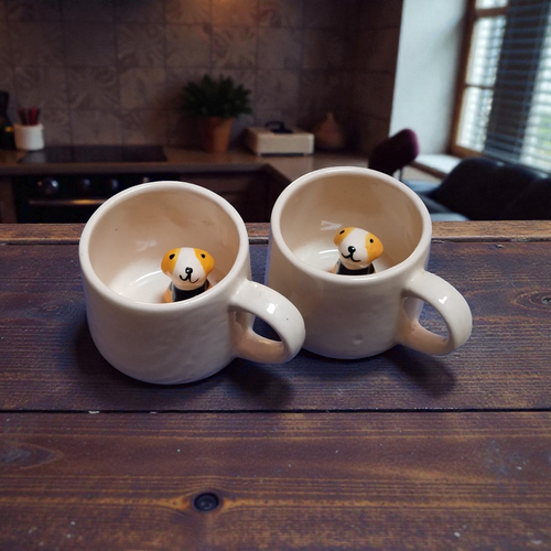 Shreehaar Dog Surprise Ceramic Cups Set of 2 – Hidden Dog Figure Inside Small Ceramic Cups for Coffee and Espresso India