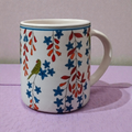 Shreehaar Floral Print Ceramic Mug – White Ceramic Mug with Botanical Floral Design and Bird Print for Everyday Drinks India
