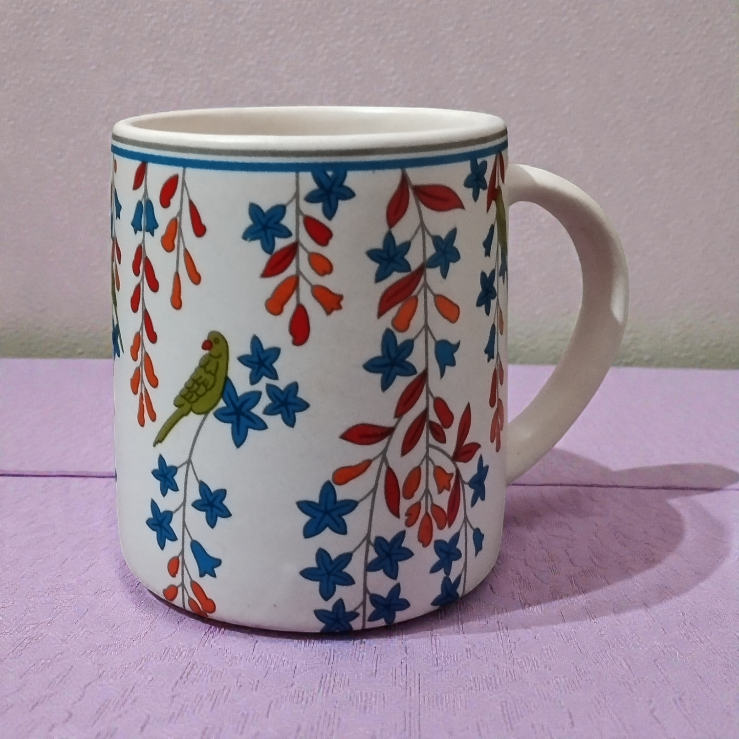 Shreehaar Floral Print Ceramic Mug – White Ceramic Mug with Botanical Floral Design and Bird Print for Everyday Drinks India