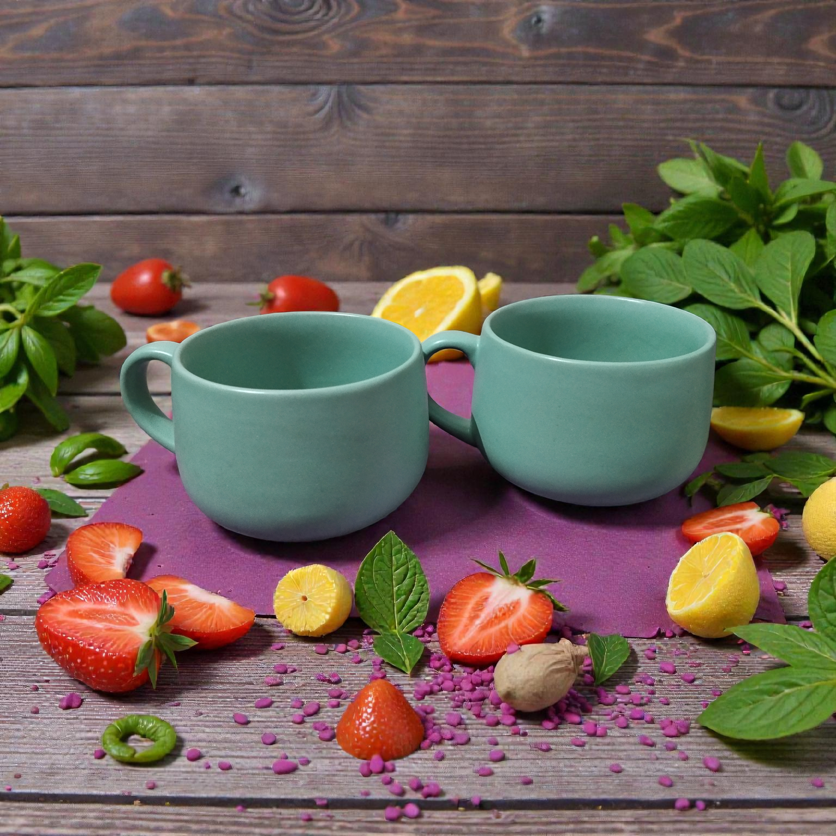 Shreehaar Sage Matte Tea Cups Set of 2 – Minimal Wide Rimmed Matte Green Ceramic Mugs for Calm Earthy Tea Experience India
