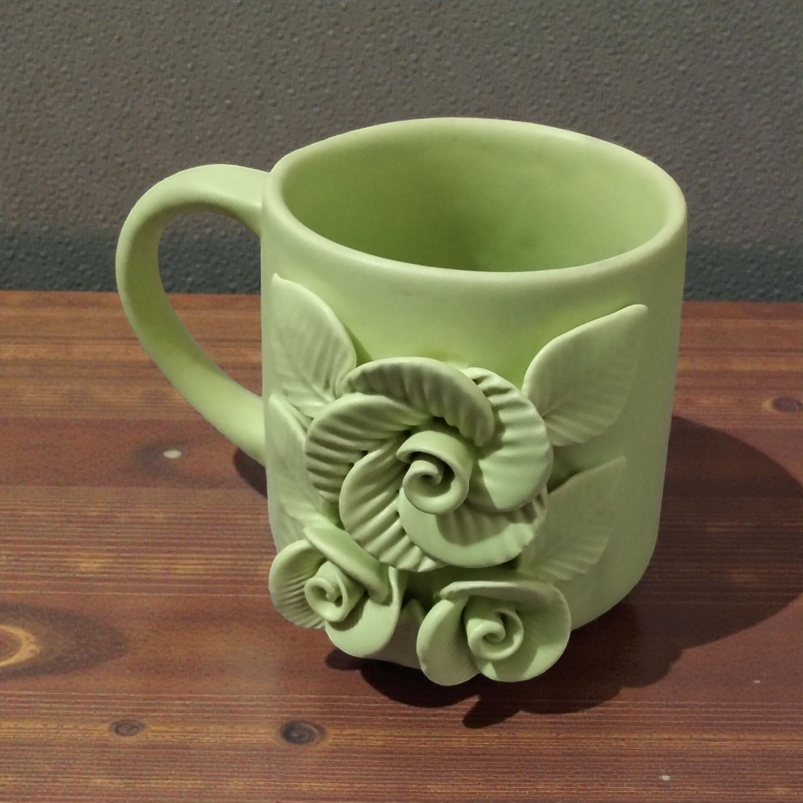 Shreehaar Sculpted Rose Ceramic Mug Green – Artisanal 3D Floral Accent Rich Green Ceramic Statement Mug for Coffee and Tea India