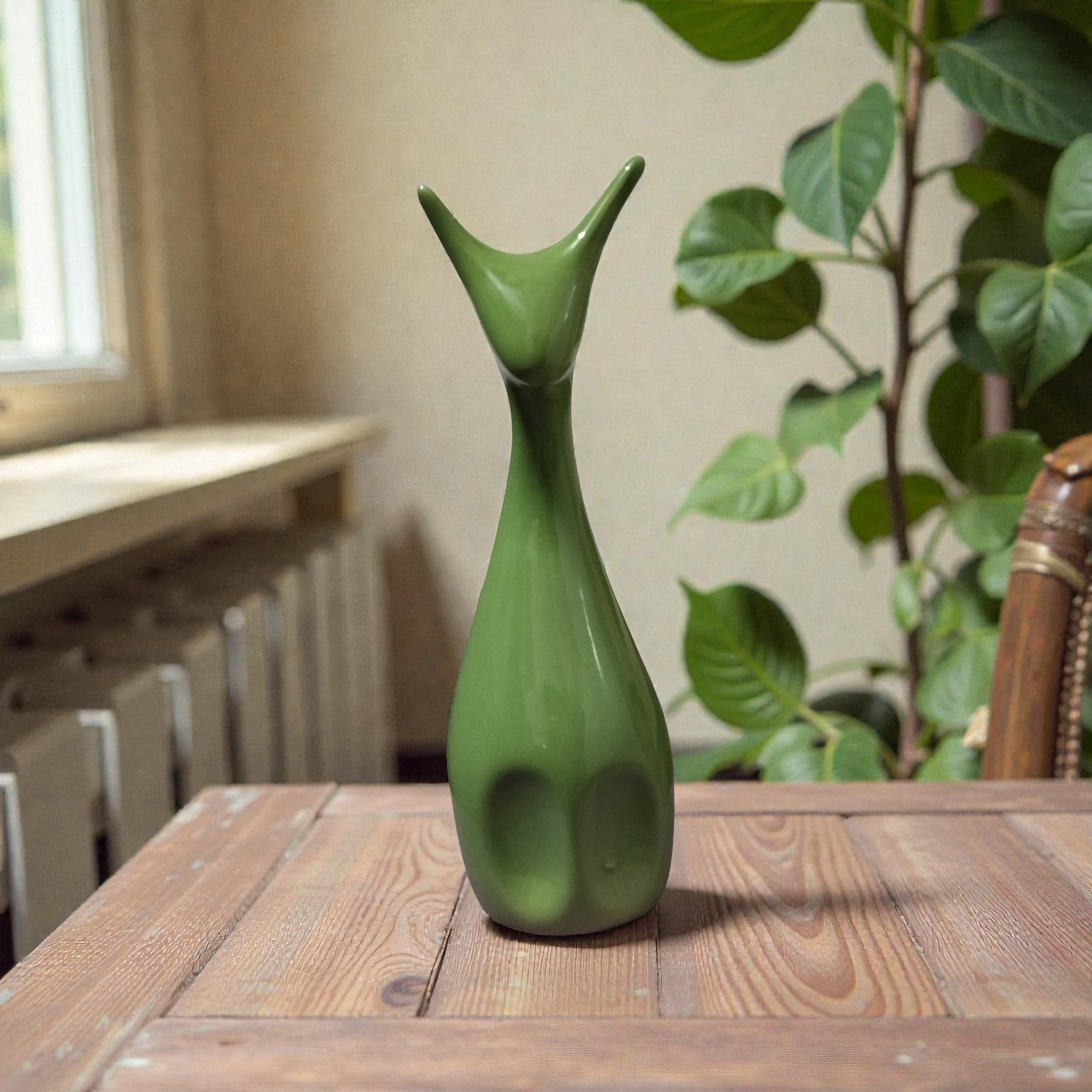 Shreehaar Sleek Olive Deer Figurine – Minimalist Mid Century High Gloss Olive Green Ceramic Decor Accent for Shelves and Mantels India