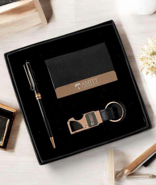 Shreehaar Professional Trio Corporate Gift Kit – Premium Pen Keychain and Visiting Card Holder Set in Black Gift Box India